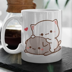 Mochi Perzik En Goma Leuke Kat Liefde Hart Leuke Cartoon Huisdier Valentijn Mok Happy Valentine Day Cadeau 11 oz Keramische Mok Cadeau Valentijnscadeau