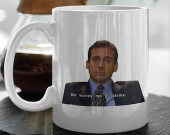 Taza de cerámica blanca de 11 oz "Más dinero, más problemas" de Michael Scott, regalo de San Valentín