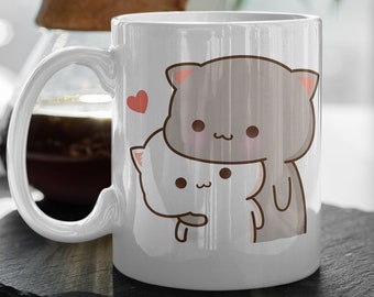 Mochi Peach And Goma Cute Cat Love Heart Cute Cartoon Pet Valentine Mug Happy Valentine Day Gift 11 oz Ceramic Mug Gift Valentines Gift