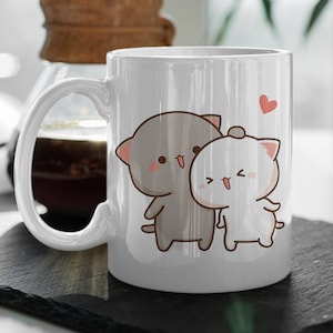 Mochi Peach And Goma Cute Cat Love Heart Cute Cartoon Pet Valentine Mug Happy Valentine Day Gift 11 oz Ceramic Mug Gift Valentines Gift