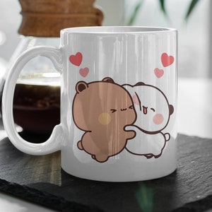 Tazza da caffè Bubu e Dudu con cuore, simpatico cartone animato, per amanti degli animali, tazza carina, regalo di San Valentino, tazza in ceramica da 11 once, regalo di compleanno