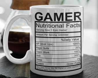 Gamer Nutrition Facts 11 oz Ceramic Mug Gift Friend Gift Colleague Gift Gamer Gift Brother Gift Valentines Gift