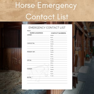 Horse Emergency Contact List | Equine Emergency | Important Contacts |
