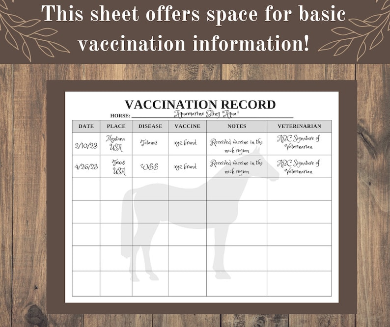 Horse Vaccination Chart Horse Care Equine Health Etsy