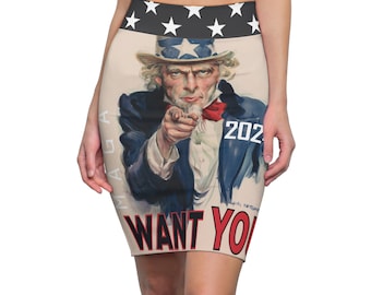 PATRIOTIC Women's Pencil Skirt CREATIVE ART Vintage Design Maga 2024