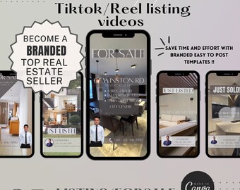 Real estate video post for social media marketing, open house video template, real estate listings for sale and sold reels and tiktok posts.