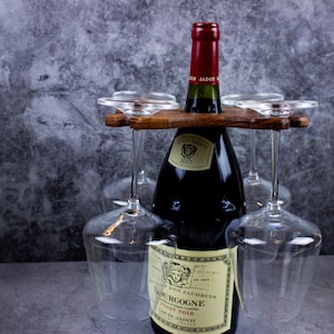 Solid Walnut Wine Bottle Holder – Handcrafted Wooden Display Stand for 3 Bottles – Rustic Home Bar Decor & Gift Idea