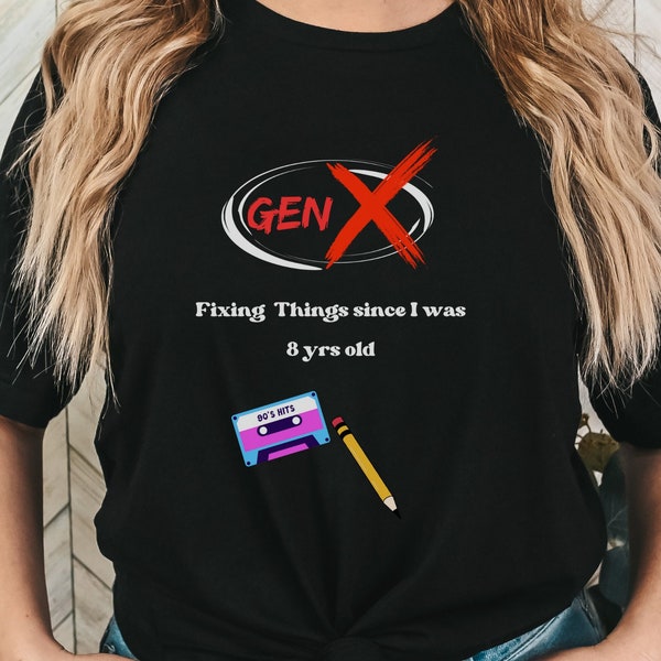 Gen X Dinge fixieren, Gen X, Fixieren, Kassette Band und Bleistift, 80er Jahre Shirt, 90er Jahre Shirt