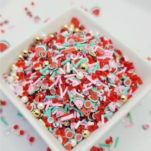 Mezcla de rebanadas de arcilla polimérica de sandía multicolor / Fimos de frutas / Mezcla de Fimo / Rebanadas de arcilla polimérica / Brillo / Chispitas en miniatura