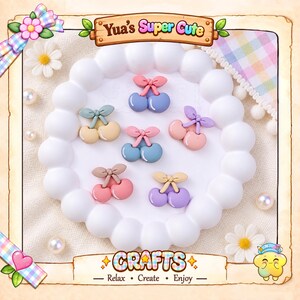 Assorted Pastel Cherry Cabochon Charms, Kawaii Fruit Flatbacks, Decoden Supplies, Slime Charms, Cute Miniature DIY Craft Supply Mix