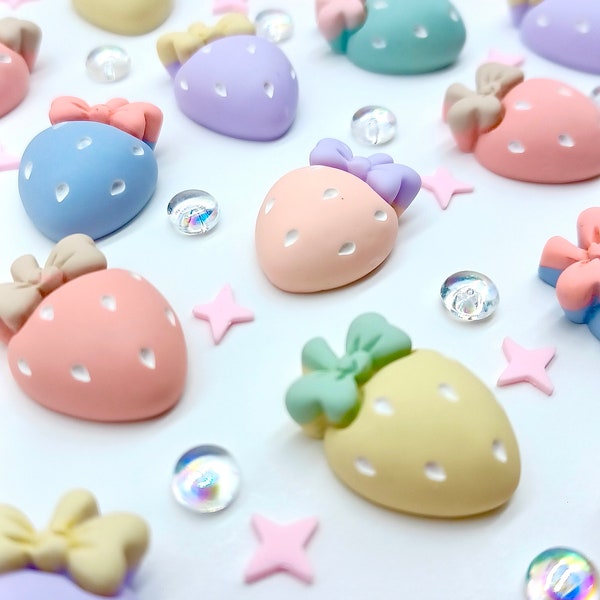 Assorted Strawberry Pastel Cabochons | Strawberry Pastel Charms | Cute | Kawaii | Craft Supplies | Decoden | Flatback Cabochons