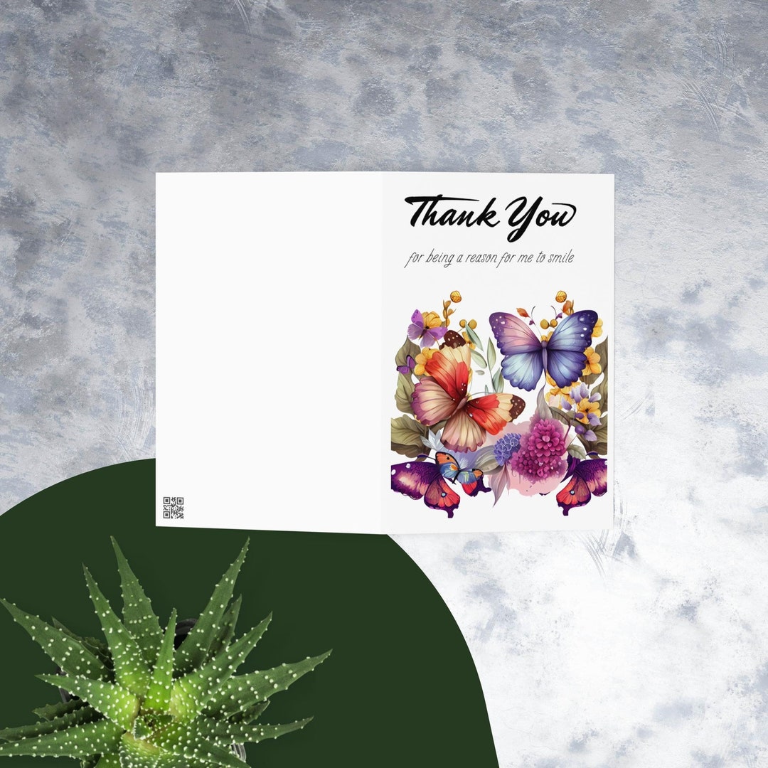 Thank You Card Flowers & Butterflies - Etsy
