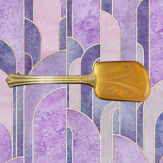 Vintage Gold Tone Guilloche Enamel Floral Vanity Hair Brush Art Deco Dresser Antique French Guilloche Enamel Vanity Brush: Floral  main image 4