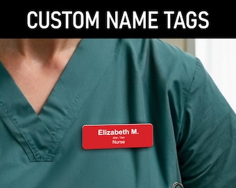 Custom Engraved Name Tag: Magnetic or Pin Fastener, Personalized Badges