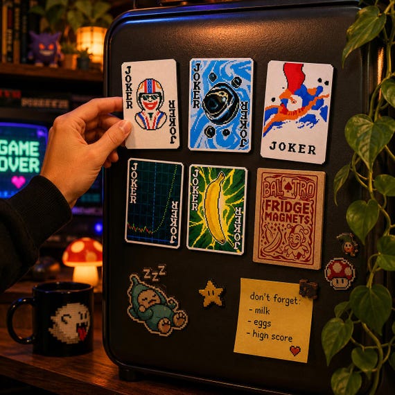 Balatro Joker Card Fridge Magnets: Pixel Art Video Game Decor