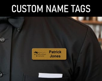 Custom Engraved Name Tag: Logo & Name, Magnetic or Pin Fastener