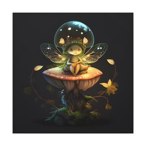 Fairy on Toadstool Canvas Print: Whimsical Forest Wall Art