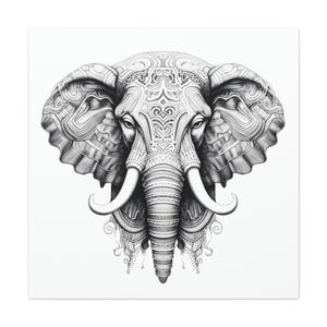Mystical Elephant Head Canvas Print: Boho Wildlife Art