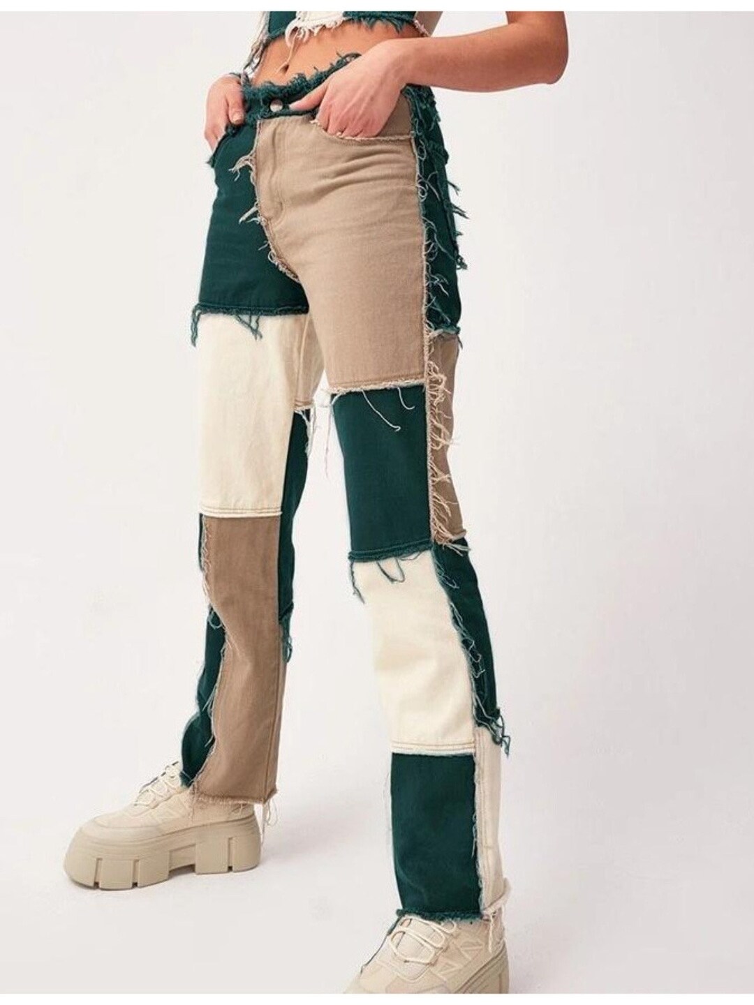 Casual Color Blocking Striped Jeans