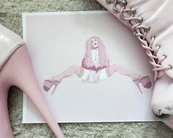 Pole Dancer Art Print: Pink Panther, Pastel Cat Lover