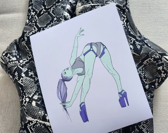 Pole Dancer Art Print | Exotic Pastel Illustration