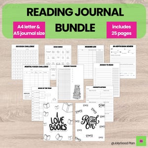 Reading Journal Printable Bundle – Book Tracker, Reading Log, Book Review Template, Reading Challenge Planner – A-Z, 52 Books, Book Bingo
