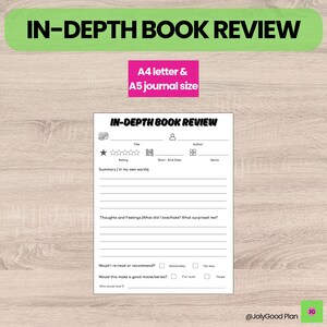 Book Review Template | Reading Journal Printable | Book Lover Gift | Reading Tracker PDF | Instant Download | Bookish Stationery