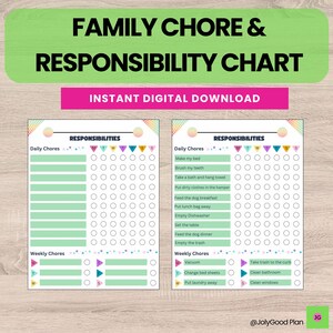 Printable Editable Daily & Weekly Kids Chore Responsibility Chart | Instant Download | Responsibility Chart