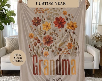 Personalized Floral Grandma Blanket, Custom Year Throw, Mimi Gift