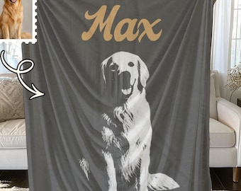 Personalized Pet Photo Blanket with Name, Custom Dog Portrait, Cat Picture Gift, Pet Memorial