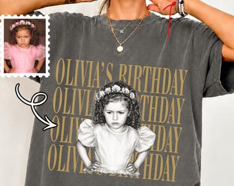 Comfort Colors Custom Photo Birthday Shirt, Personalized Birthday Crew Gift , Funny Vintage Graphic Tee
