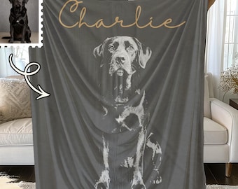 Personalized Pet Photo Blanket with Name, Custom Dog Portrait, Cat Picture Gift, Pet Memorial