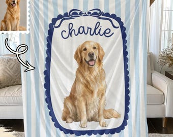 Custom Pet Photo Blanket, Personalized Dog Portrait Blanket with Name, Cat Memorial Gift
