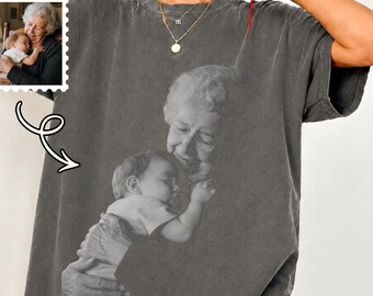 Personalized Grandma Photo Shirt, Custom Comfort Colors Grandkids Picture Tee, Birthday Gift for Grandma