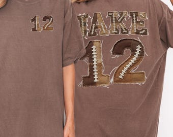 Custom Football Number and Name Shirt, Personalized Sports Mom Faux Patchwork Tee, Game Day