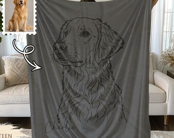Custom Pet Photo Blanket with Name, Personalized Dog Portrait Throw, Cat Memorial Gift