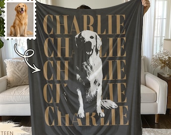 Personalized Pet Photo Blanket with Name, Custom Dog Portrait, Cat Picture Gift, Pet Memorial