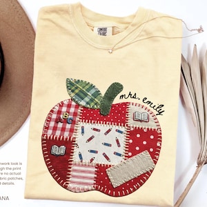Custom Teacher Name Shirt, Faux Patchwork Apple Tee, Back To School Gift, Teacher Appreciation