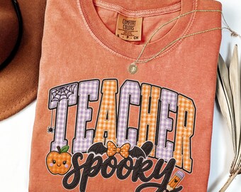 Comfort Colors® Teacher Halloween Shirt, Spooky Faux Patchwork Tee, Fall Classroom Gift for Teacher