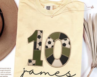 Custom Soccer Number and Name Shirt, Personalized Sports Mom Faux Patchwork Tee, Game Day