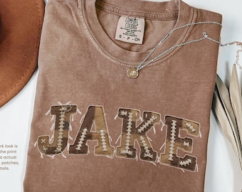 Custom Football Name Shirt, Personalized Sports Mom Faux Patchwork Tee, Game Day