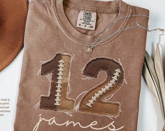 Custom Football Number and Name Shirt, Personalized Sports Mom Faux Patchwork Tee, Game Day