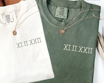 Custom Roman Numeral T-shirts, Couple Anniversary Date Gifts for Couples, Honeymoon Shirt