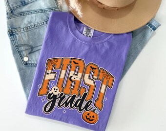 Personalized 1st Grade Teacher Halloween Shirt, Retro Spooky Tee, First Grade Gift