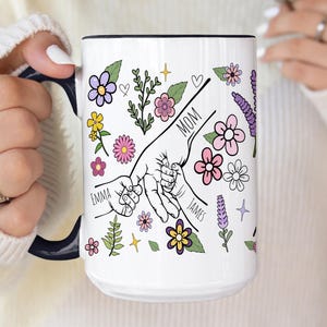 Personalized Holding Mom&#39;s Hand Mug, Custom Mothers Day Gift Coffee Mug, Mothers Day 2025, Presents for Mum, Personalized Mug for Her, Nanny