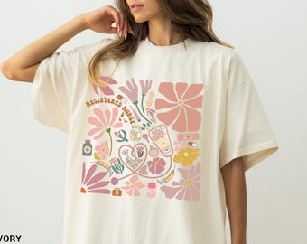 Nurse Comfort Colors® Floral Shirt, Nurse Appreciation Gift, Registered Nurse Graduation Shirt, RN Graduation Gifts, Boho Wildflowers Tee