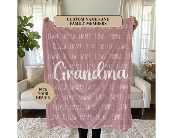 Personalized Grandma Blanket, Custom Blanket With Name, Personalized Family Name Blanket, Custom Grandma Gift, Christmas Gift for Grandma