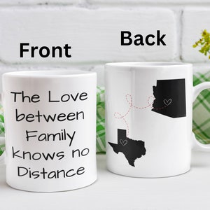 Personalized Long Distance Mug, Never Too Far To Have Coffee Together Mug, Personalized Long Distance State To State, Custom Coffee Mug, Mug