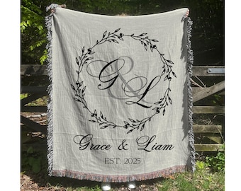 Personalized Woven Blanket with Names, Anniversary Wedding Gift