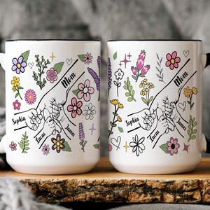 Personalized Holding Mom&#39;s Hand Mug, Custom Mothers Day Gift Coffee Mug, Mothers Day 2025, Presents for Mum, Personalized Mug for Her, Nanny